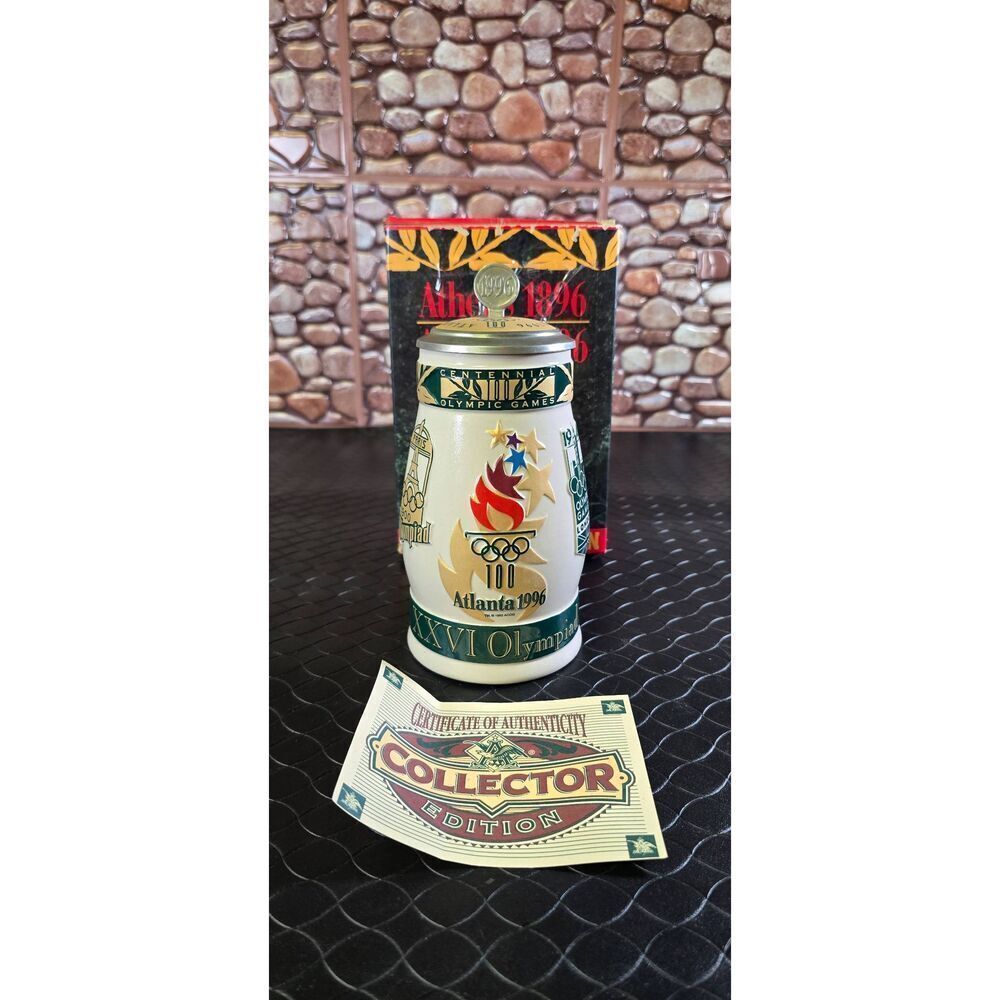 1996 Atlanta Official Centennial Olympic Games Anheuser Busch Lidded Stein